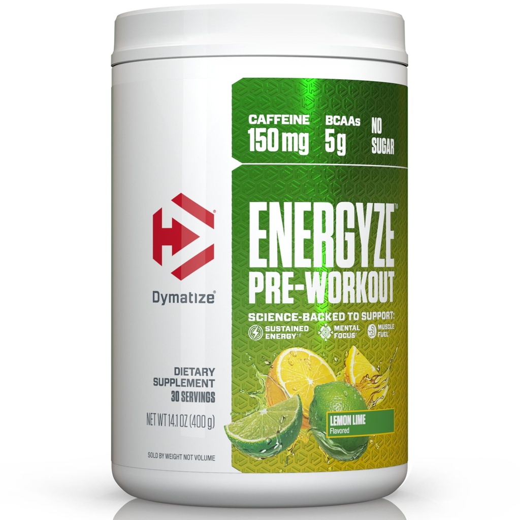 Dymatize Energyze pre trening pulver for menn og kvinner, sitron Lime Flavor, 150 mg koffein, 5g BCAA, ytelse blanding av L-theanin, L-tyrosin, L-citrullin, ingen sukker, 30 serveringer