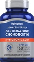 Piping Rock Glukosamine Chondroitin for kvinner og menn | 160 Caplets | Supplement med hyaluronsyre | Avansert formel | Ikke-GMO, Glutenfri