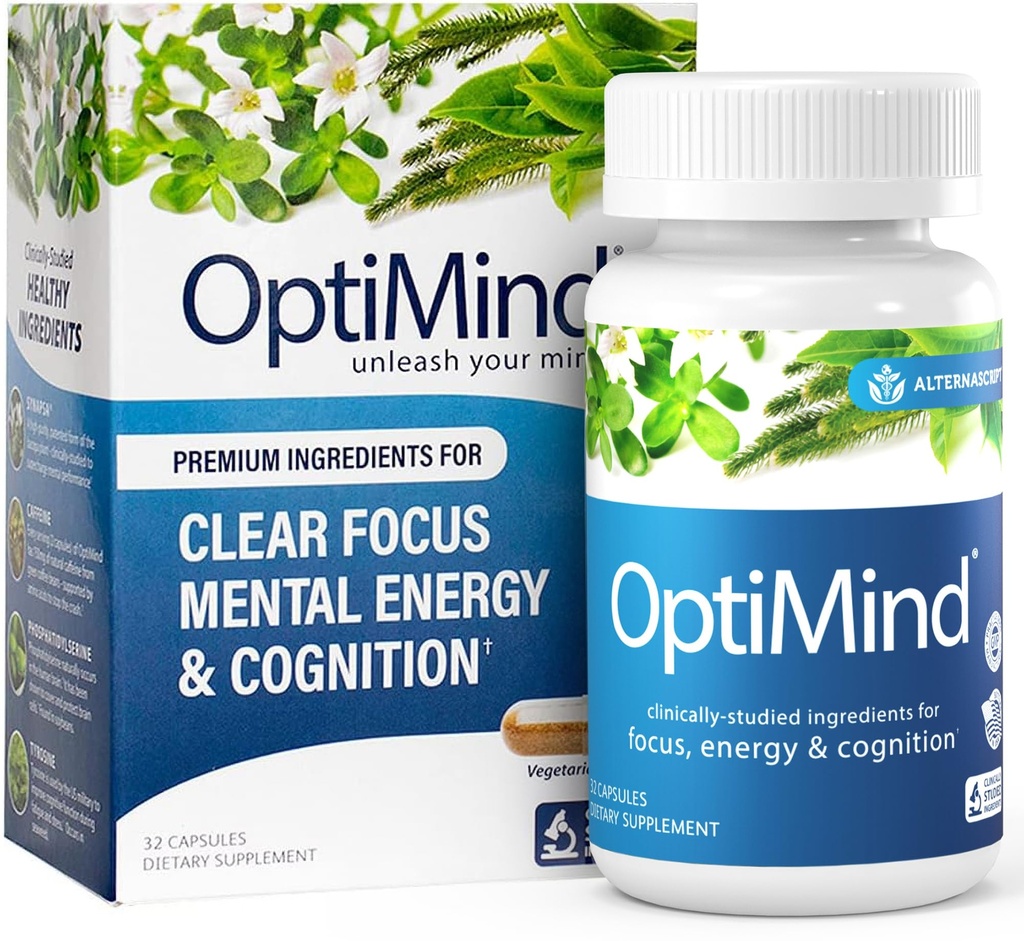 Optiminert Bacopa Monnieri Brain Supplement for hukommelse og fokus, Nootropics med fosfatidyserin, Huperzine A, Ikke-GMO, klinisk studerte ingredienser, 32 kapsler