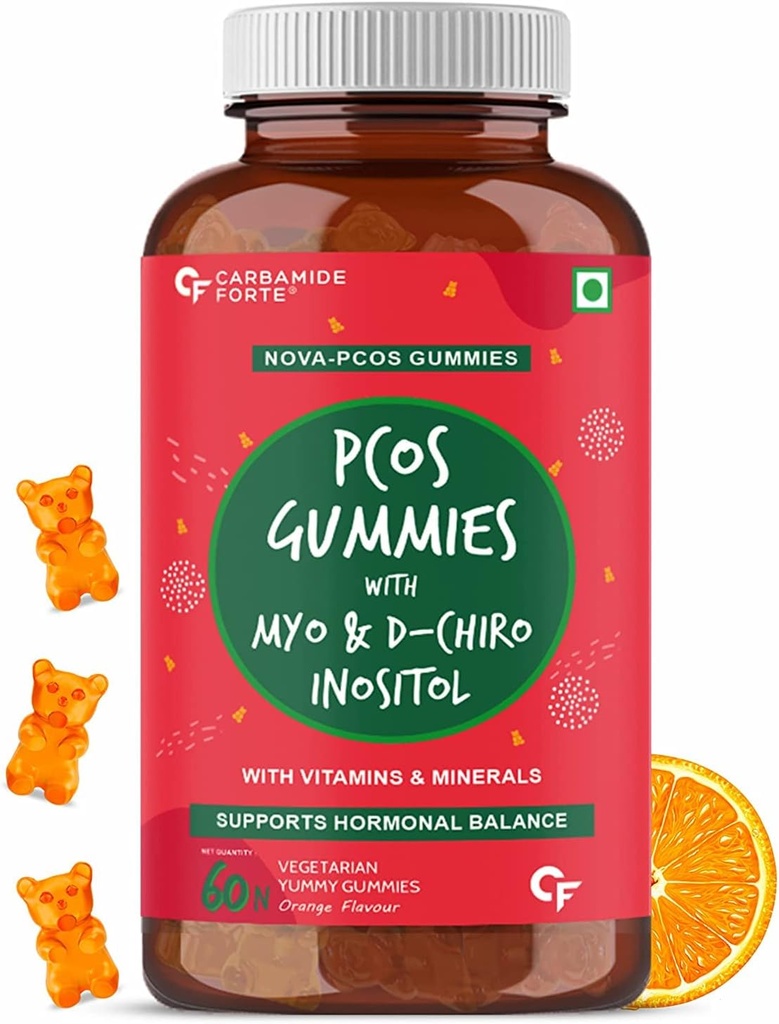 Kavir PCOS kosttilskudd for kvinner med 40:1 Forhold av Myo & D Chiro Inositol Forsterket med PCOS vitaminer og mineraler - Orange Flavour - 60 Veg Gummies