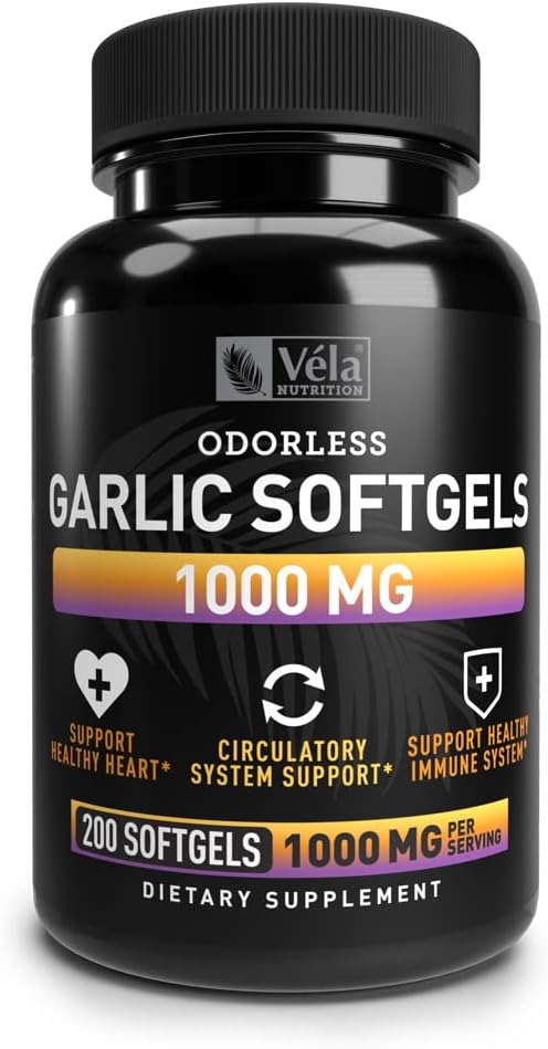 Odorless hvitløk Supplement | 1000 mg per servering | Støtte hjertehelse, sirkulasjon og immunsystem | GMP-sertifisert, ikke-GMO, 3rd Party testet | 200 kapsler