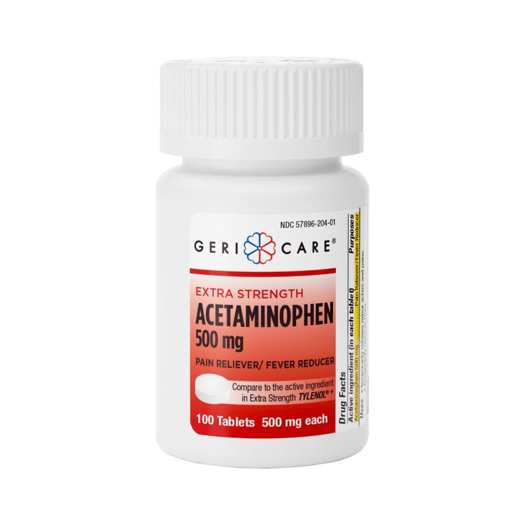 GeriCare Extra styrke Acetaminophen smertelindring Fever Reduser Tabletter, styrke 500mg tablett | Leder, Muskel, ledgikt, rygg smertelindring 100 Count (Pack of 1)
