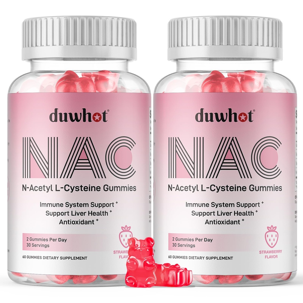 NAC Gummies 600 mg, N Acetyl Cysteine Supplement NAC Chewable for antioksidanter og immun støtte, Lunge og lever helse, Naturlig Jordbær Flavor, 120ct