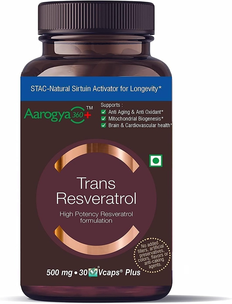 Pure Trans Resveratrol 500 mg med Bio Perine Anti Aging Hudpleie Antioksidant Supplement for hjertehelse og daglig immunforsvar 30 Veg Kapsler for superior absorpsjon
