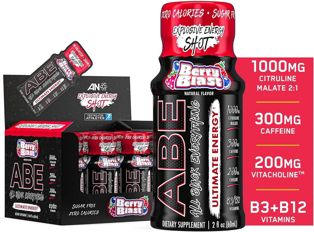 Alt Svart Alt Energi Shots | 12 Pack | 300mg Koffein | Berry Blast | Zero Sukker | Energifokus Supplement | Nootropisk blanding for gym eller arbeid