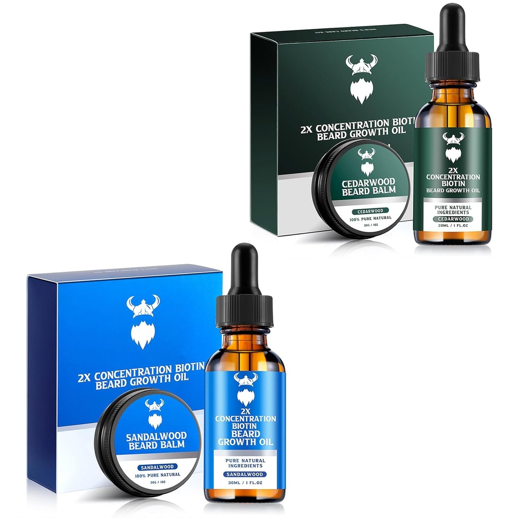 Sandalwood Beard vekstolje med 2X konsentrasjon Biotin for menn og Cedarwood Beard vekstolje med 2X konsentrasjon Biotin for menn, naturlige ingredienser og tykkere ansiktshårvekst