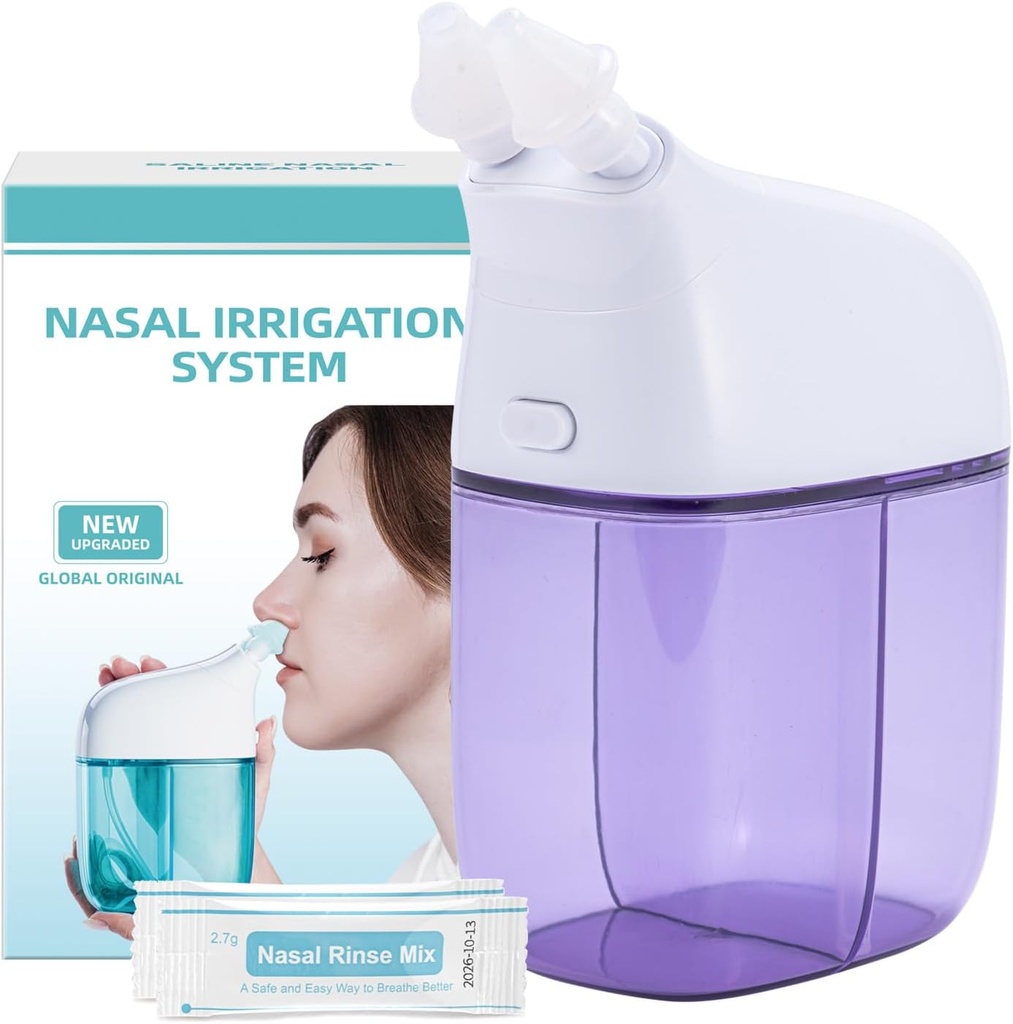 Nasal irrigasjonssystem med 30 saltpakker, Sinus rengjøringsmaskin, nese Sinus rengjøringsmaskin med vanntank og avfallssamlingstank - Violet