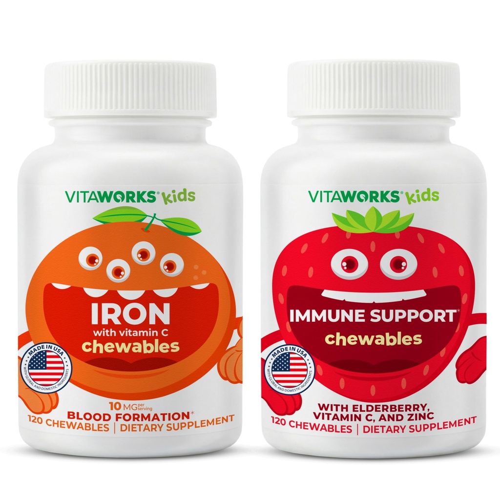 Kids Iron 10 mg + vitamin C Chewables + eldrebær + sink + C Chewables
