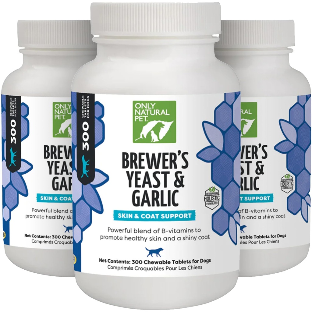 Bare naturlig kjæledyr Brewers yeast & hvitløk Chewables - all-natural Flea & Tick Forebygging for hunder - Forsterket med B-vitaminer - fremmer sunn hud og Coat - 300 greve tablett (3 pakke)