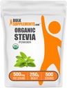 BulkSupplements.com Organic Stevia Powder - Pure Sweetener, utgitt fra Stevia Leaves, Herbal Supplement - Vegansk & Glutenfri, 500 mg per servering, 250g (8,8 oz) (Pack of 1)