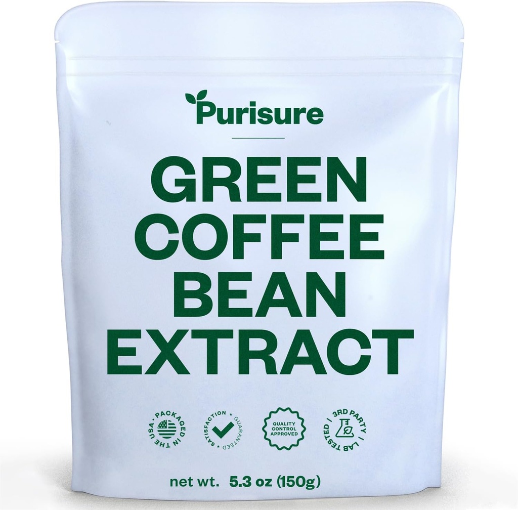 Purisure Grønn Kaffebønne Extract 150g, Grønn Kaffe med klorogensyre, Body Detox og rengjøring for kvinner og menn, naturlig aptititt Suppliant å støtte vitalitet og energi, 750 serveringer