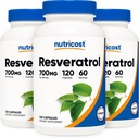 Nutricost Resveratrol 700 mg; 120 Grønnsaker kapsler - 50% Trans-Resveratrol (3 flasker)