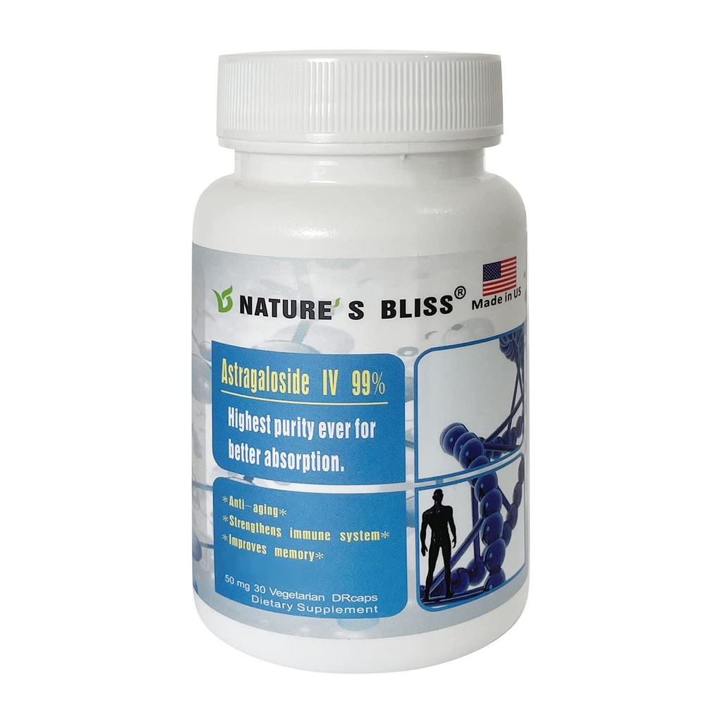 Naturensbliss Magesyre Beskyttet og superabsorpsjon Astragalus Root Extract Astragaloside IV 99%, laget i USA, 50 mg, 30 caps (50mg x 30caps)
