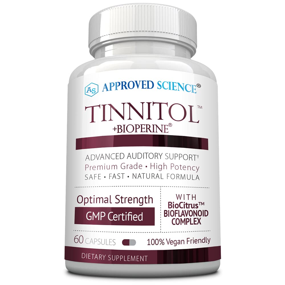 Godkjent vitenskap Tinnitol - Tinnitus Support Supplement - Ease Ringing i ørene - Økt indre ørehelse - 60 kapsler - Laget i USA