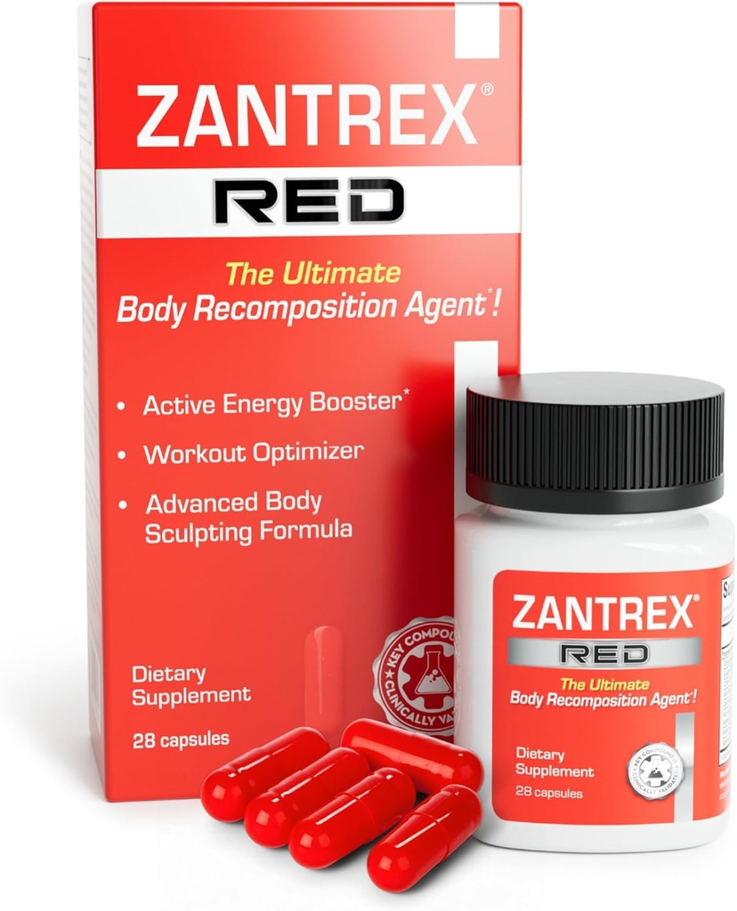 Zantrex rød kropp rekomponering og aktiv energi Booster Supplement | Støtter kroppens Sculpting, økt fokus og trening ytelse | 28 kapsler