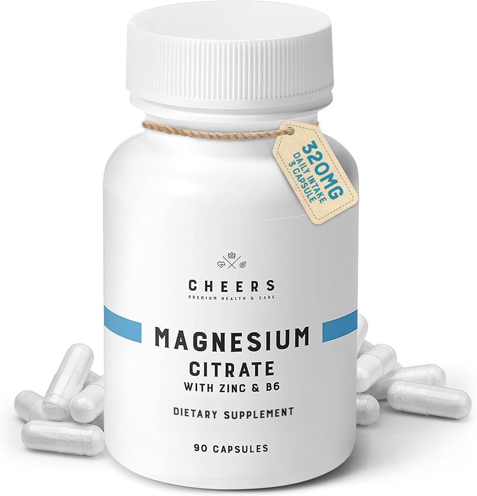 Cheeser Magnesium Citrat 320mg | støtter muskel og nerve helse, immunforsterkning og stress relief | Magnesium Supplement med vitamin B6 & sink | Ikke-GMO, Vegan, Ingen kunstige ingredienser | 90 kapsler
