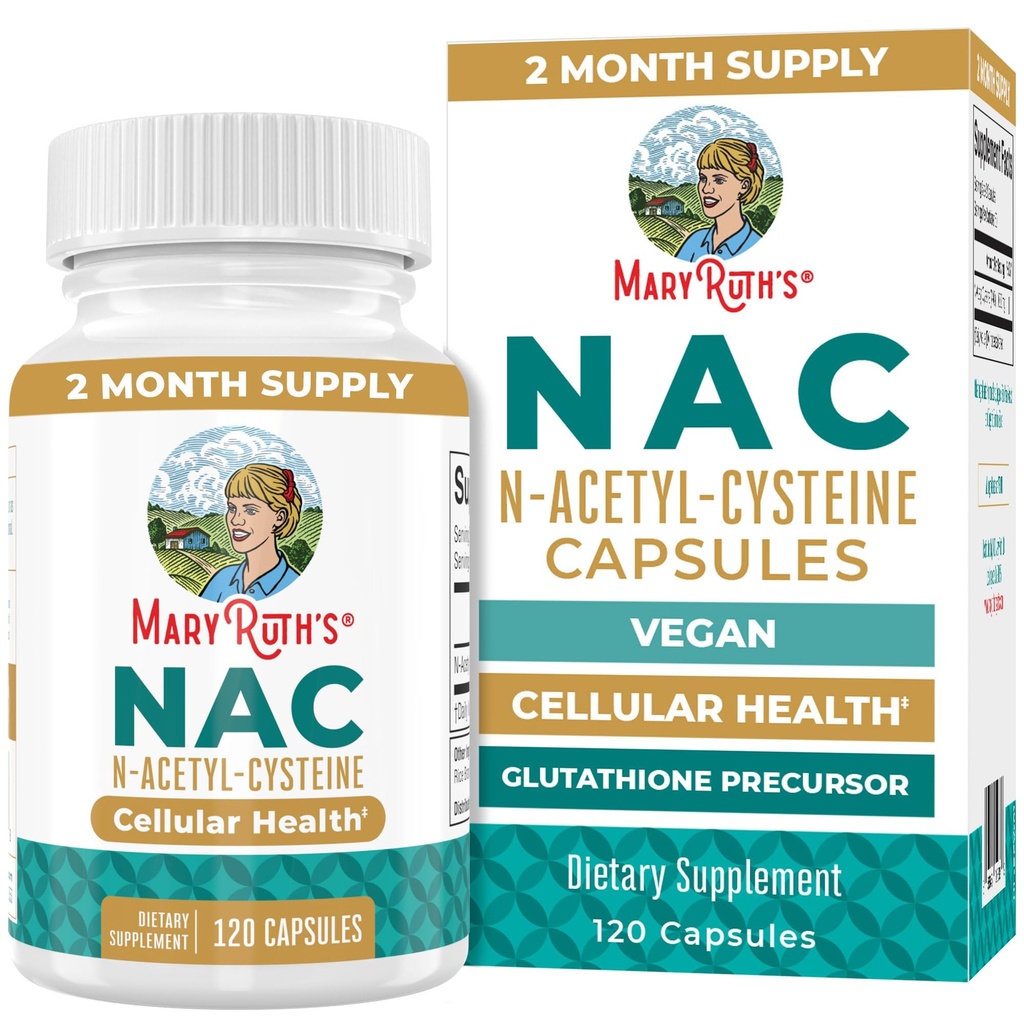 MaryRuth Organics NAC Supplement N-Acetyl Cysteine | 2 måneders forsyning | NAC 1000mg per servering | Vegan Capsules | Glutamin Precursor | Aminosyre | Ikke-GMO | Glutenfri | 120 greve | 60 Serveringer