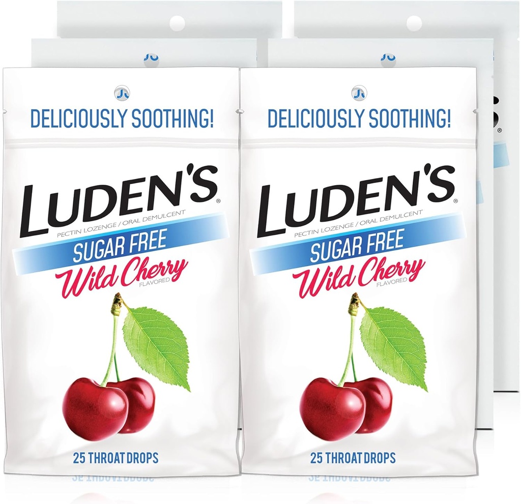 Ludens sukkerfri Wild Cherry Throat dråper, Sore Throat Relief, 25 greve (6 pakke)