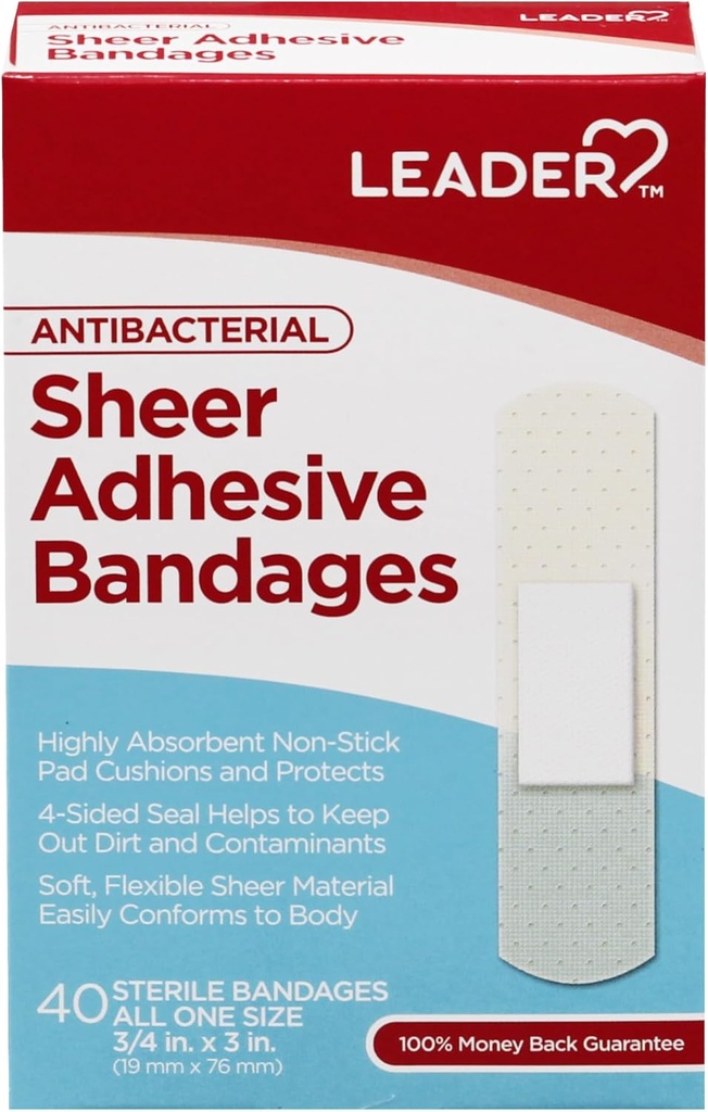 LEADER sterile skinne bindebånd, lateks gratis, blandinger med huden, bidrar til å hindre infeksjon, behagelig beskyttelse for førstehjelp og sårpleie (3/4" x 3", 40 greve)