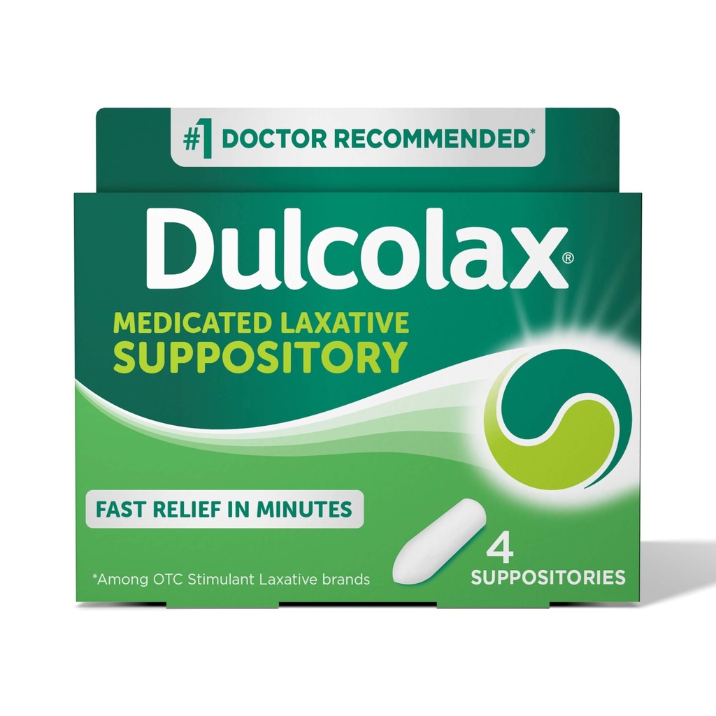 Dulcolax Stimulant Laxative Medisinerte Suppositorier, Forutsigbar og effektiv healing Relief, Bisacodyl 10 mg, 4 greve