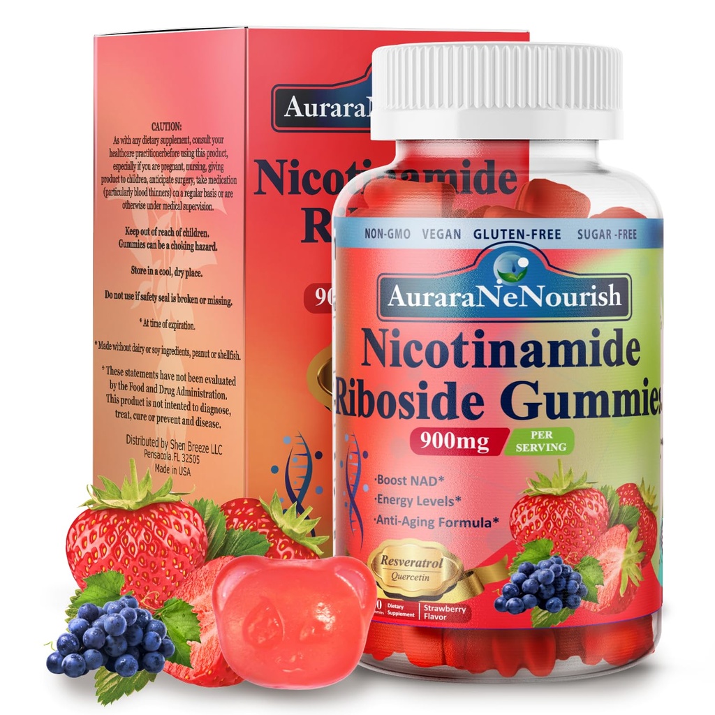 NAD Supplement Gummies Sugar-Free, NAD Nicotinamide Riboside Resveratrol 900mg w. Quercetin, Collagen Biotin & Vitamin, høy styrke NAD Resveratrol kosttilskudd for anti-aldring, energi, fokus
