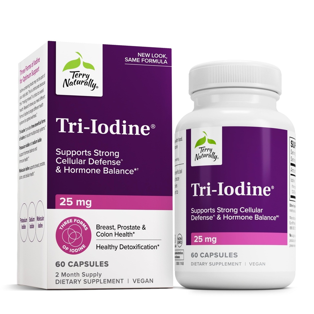 Terry Naturally Tri-Iodine - Kosttilskudd for bryst og prostata helsestøtte - Sunn Thyroid funksjon Supplement Aid - 25 mg, 60 kapsler