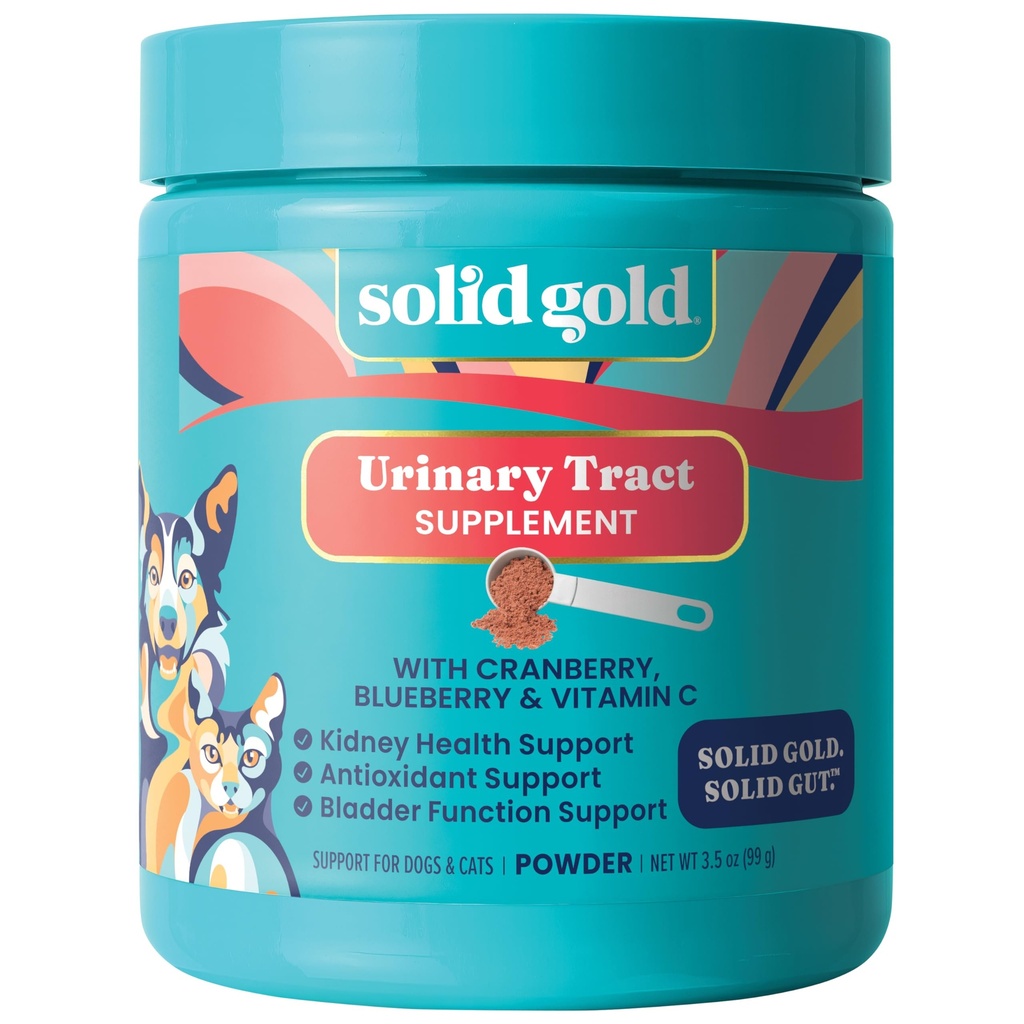 Solid Gold Cat & Dog Vitaminer for UTI - pulverisert Cranberry Supplement for hunder & katter - Urinal Tract, Bladder & Njure støtte for hunder & katter - Katt og hund UTI Over Counter Supplement pulver-3.5oz