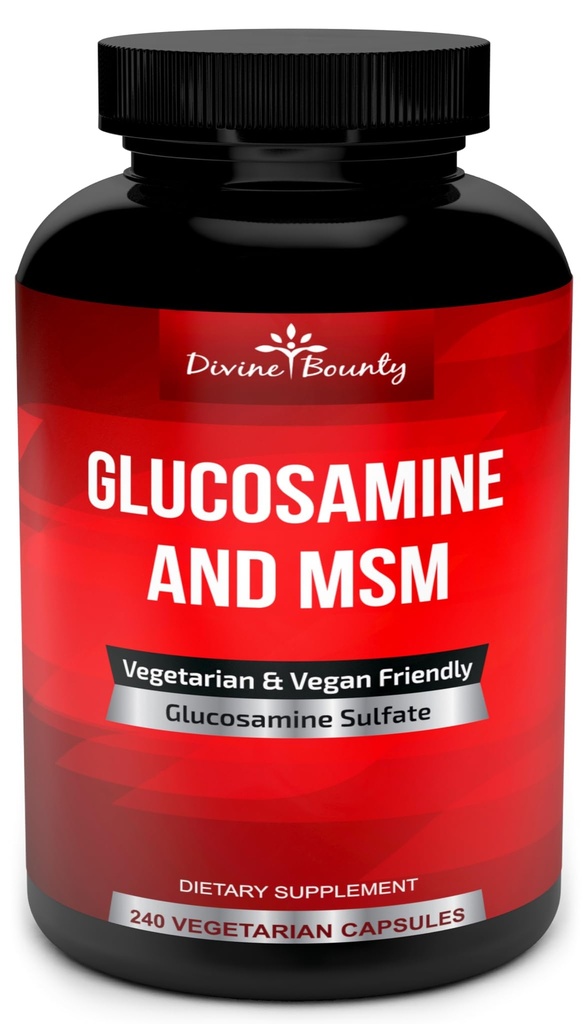 Divine Bounty Glukosamin Sulfate Supplement (2000 mg per servering) med MSM - 240 små vegetariske kapsler - Ingen skallfisk eller skadelig tilsetningsmidler