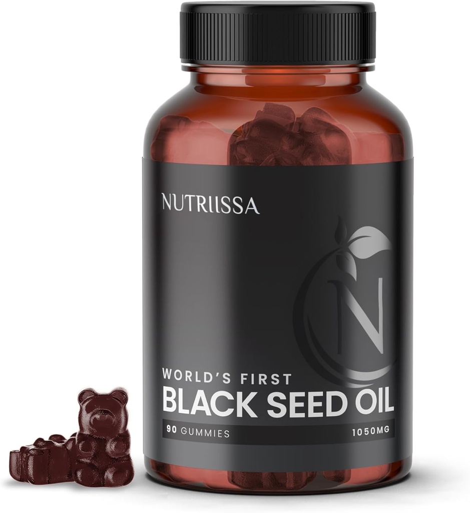Nutriissa Black Seed Oil + Eldre Berry Gummies - Kaldpresset Svart Cumin Seed Nigella Sativa Olje - EPEB sertifisert for renhet og styrke - 90 Blåbær Flavored Vegansk Gummies