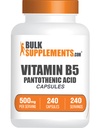 BulkSupplements.com Vitamin B5 Kapsler - som Pantotensyre, B vitamin Supplement, Pantotensyre 500 mg - Glutenfri, 1 Kapsel per servering, 240 Kapsler (pakke med 1)