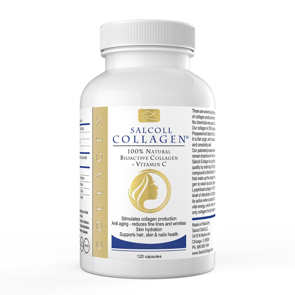 Salcoll ren marine kollagen hudkapsler (120 count) – Anti-aldring kosttilskudd for kvinner og menn, øker kollagen, reduserer krukker, støtter huden, hår og negler med Hydration & nourishment