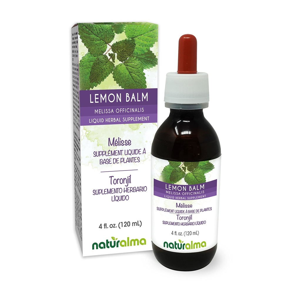 Naturalma Lemon Balm (Melissa officinalis) Leaf alkoholfri tinktur - 4 fl oz flytende ekstrakt i dråper - Herbal Supplement - Vegan