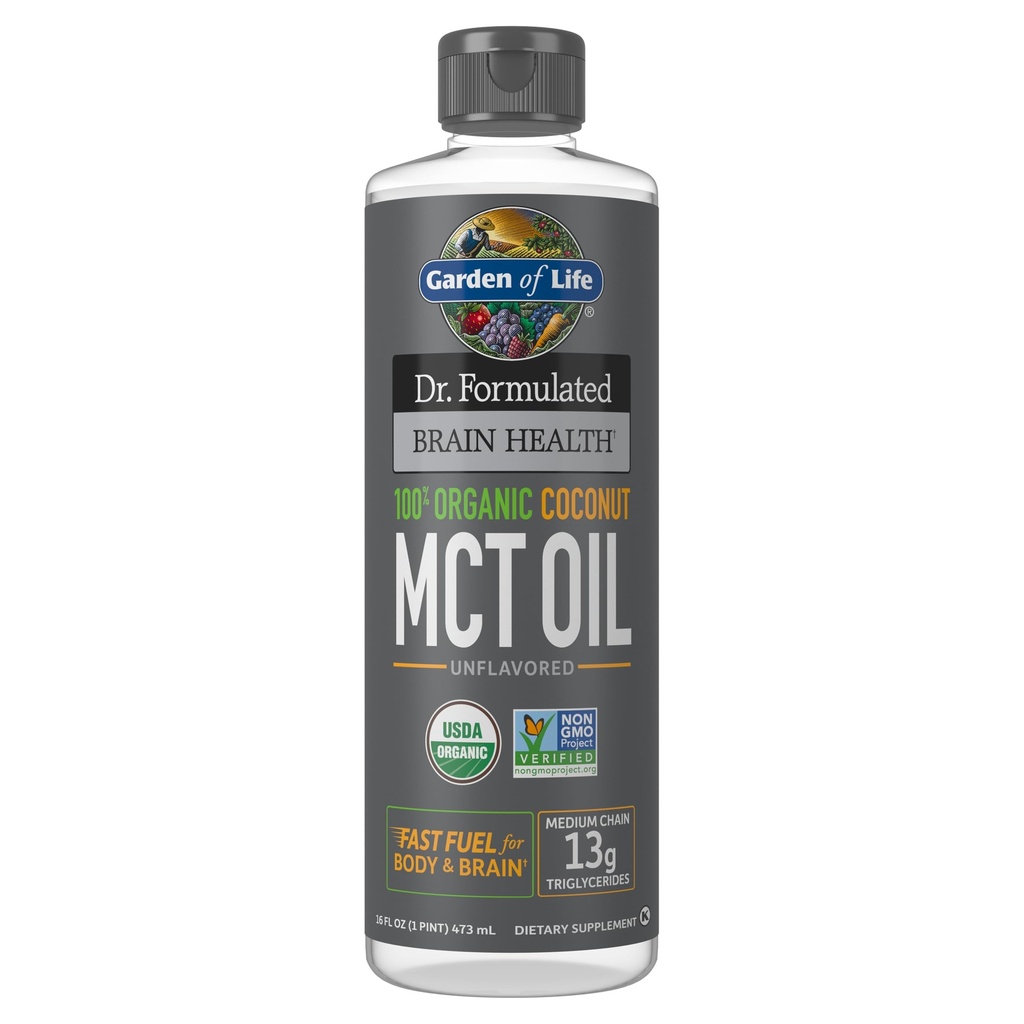Livshage Dr. Formulert Hjerne Helse 100% Økologisk Kokos MCT Olje 16 fl oz Unflavored, 13g MCTs, Kropp & Hjerne Drivstoff, sertifisert Ikke-GMO Vegan & Glutenfri, Heksan-fri