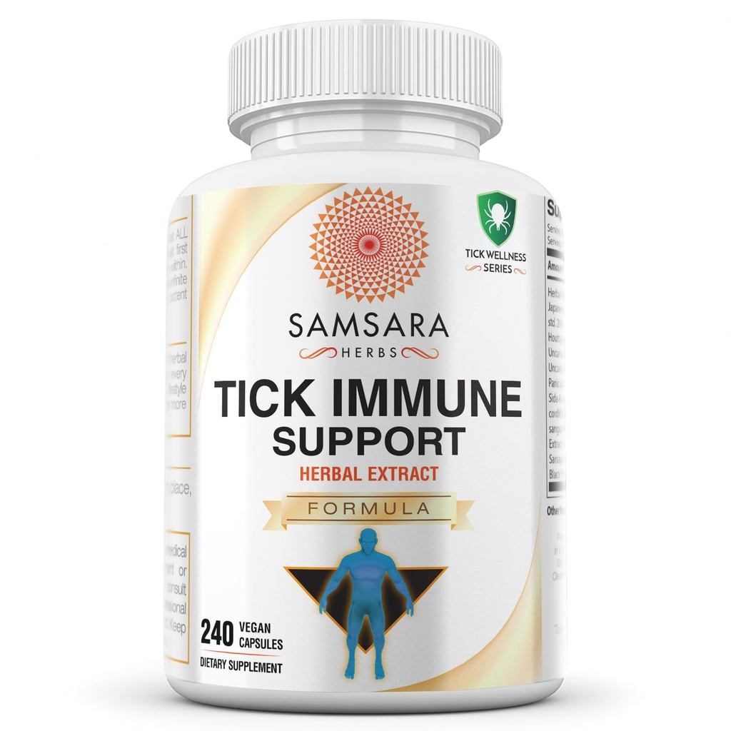 Samsara Herbs Tick Immune Support - Japansk Knotweed, Cats claw, Andrografis, Cryptolepis, Sarsaparilla, Resveratrol, Tick Bite Support 240 Capsules