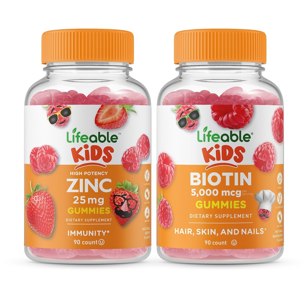 Livbar Sink 25 mg Kids + Biotin Kids, Gummies Bundle - Great Tasting, Vitamin Supplement, Glutenfri, GMO Gratis, Chewable Gummy
