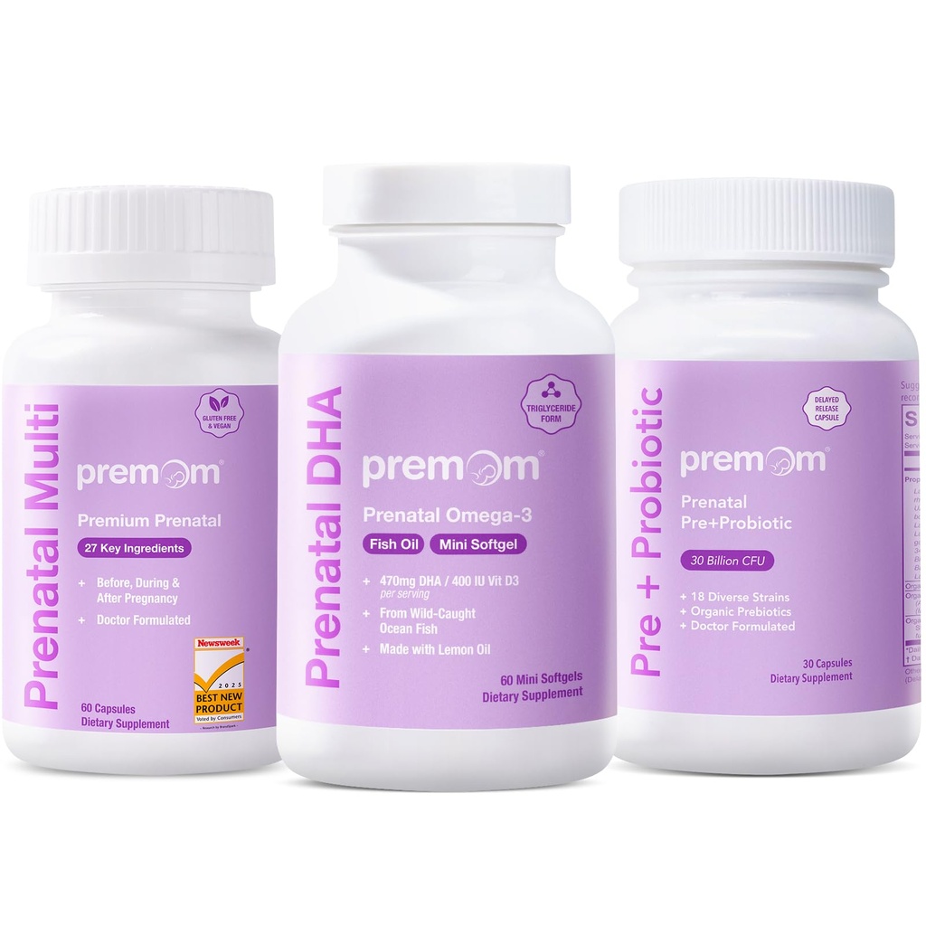 Premom Prenatal Probiotika + Prenatal DHA Fish Oil + Prenatal Formula Vitamin