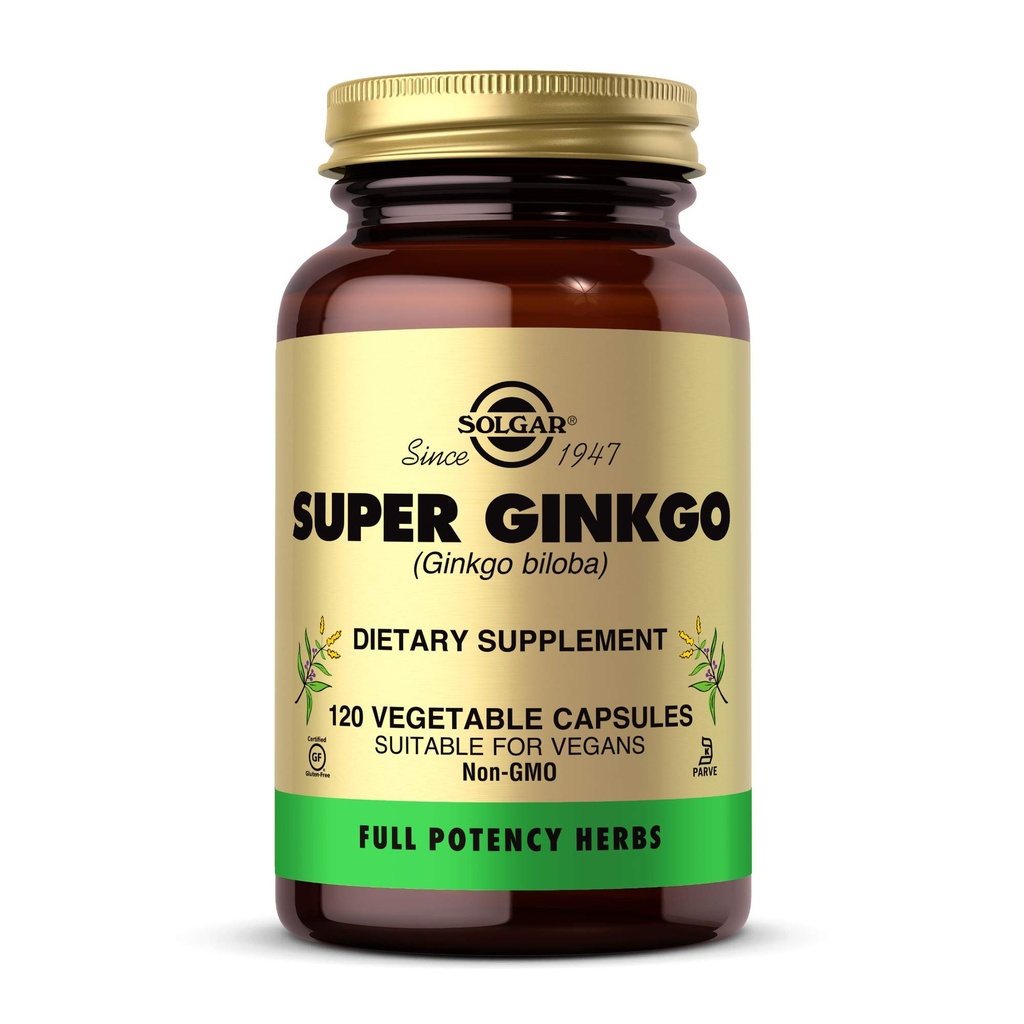 Solgar Super Ginkgo, 120 Grønnsaker Kapsler - Full Potens (FP) - Antioksidant og nervesystem støtte - Hjerne Helse - Ikke-GMO, Vegan, Glutenfri, Dairy Free, Kosher - 120 Services