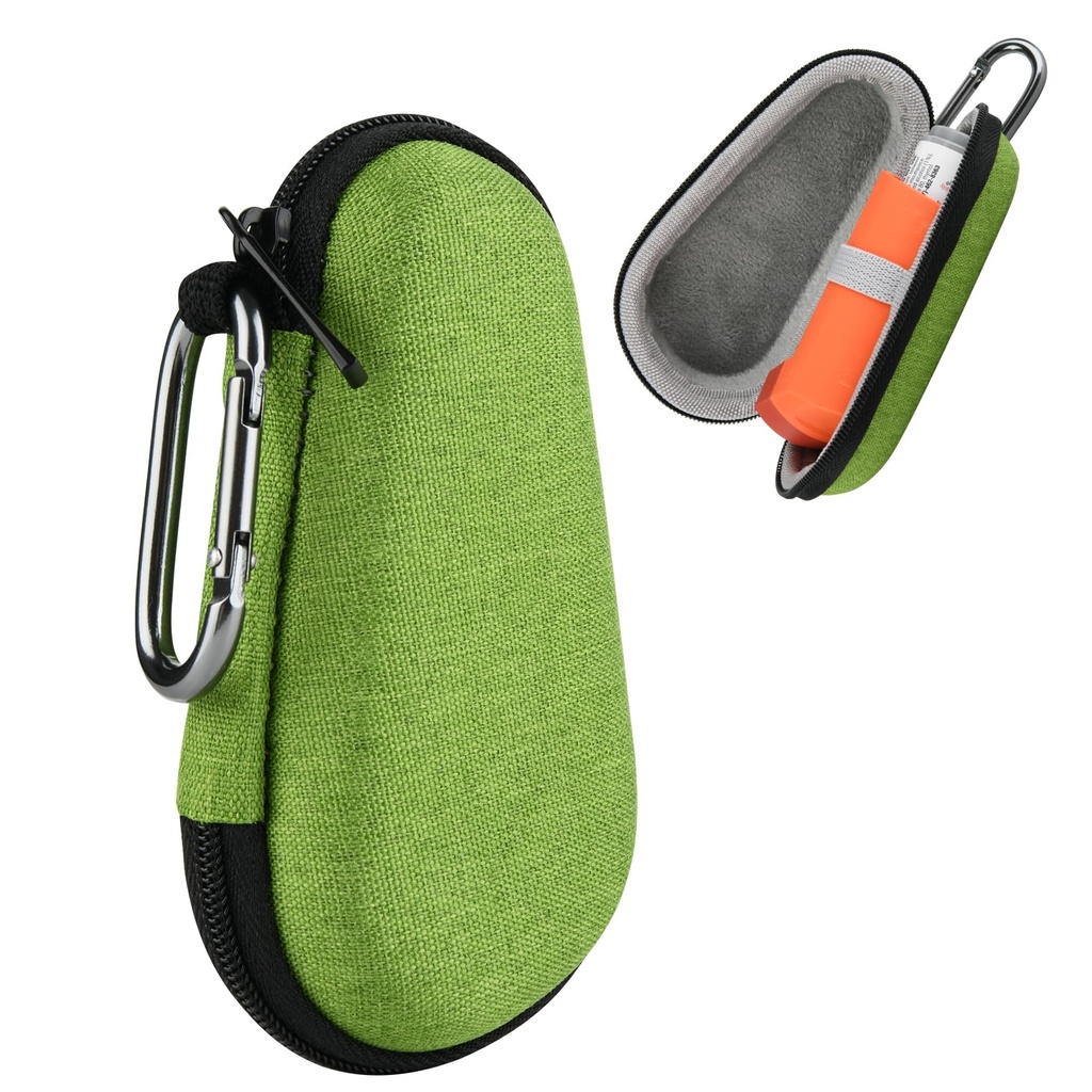 Beautyflier Astma Inhaler Travel Case, Bærbar glidelås bære saken for innhaler med Clip-On Carabiner, EVA reise håndtette beskyttende holdere for voksne og barn, innhaler ikke inkludert (4IN, grønn)