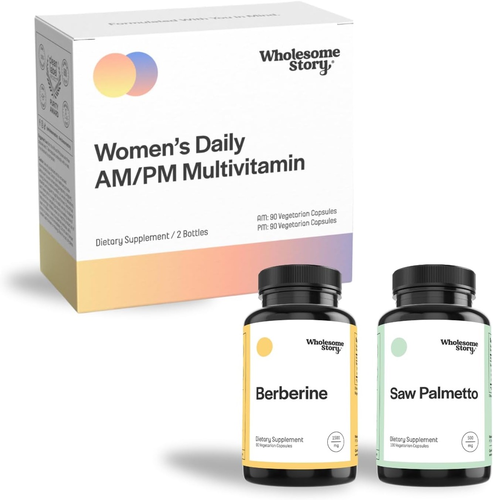 Håret, huden, & negler Bundle: Berberine Supplement 1500mg Sag Palmetto for menn og kvinner Premium Biotilgjengelig Daglig Multivitamin for kvinner med jern, folat, kalsium, Omega-3 DHA & vitamin D