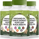 Oregano olje hvitløk ekstrakt Olive Leaf Svart Seed Oil Astragalus - immun støtte Supplement for kvinner og menn- 180 greve