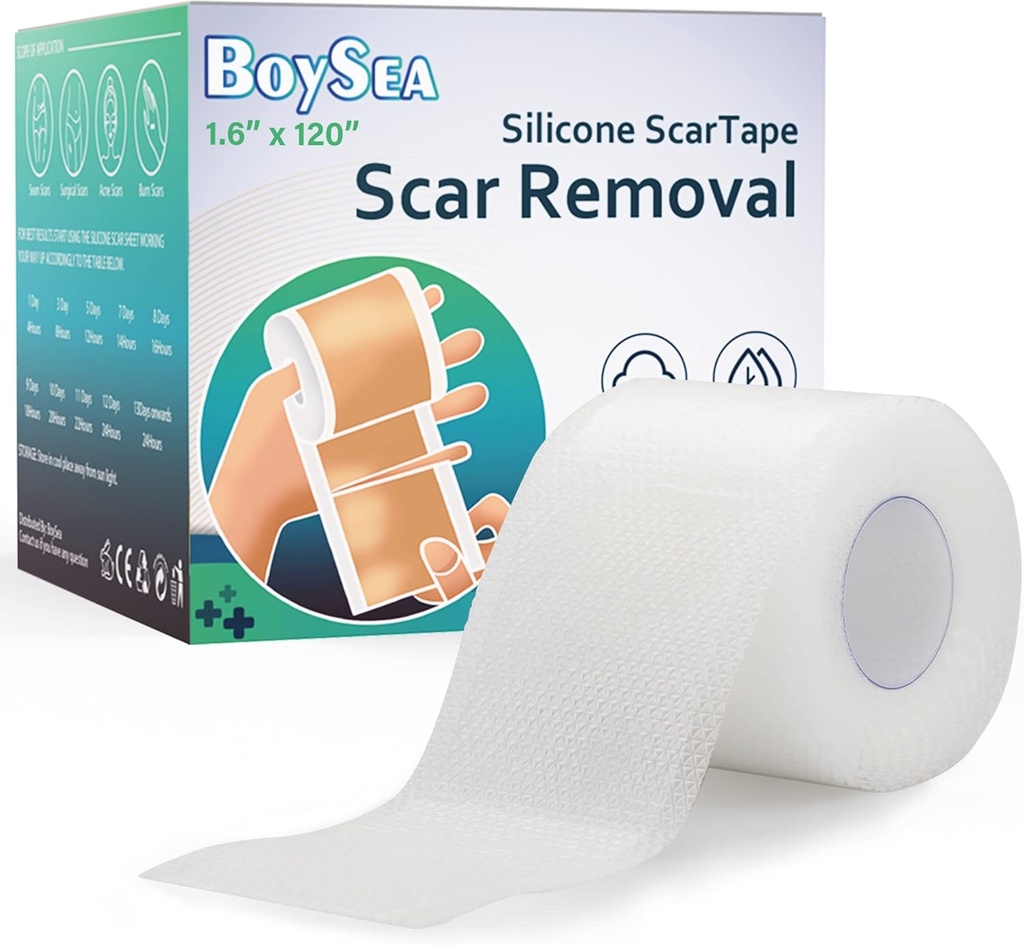 Boysea Silikon Scar Sheets (1,6" x 120") Clear Silikone Scar Tape - Scars fjerning behandling - Reusable Scar Strips for Keloid, C-avsnitt, Burn, Kirurgiske Scars