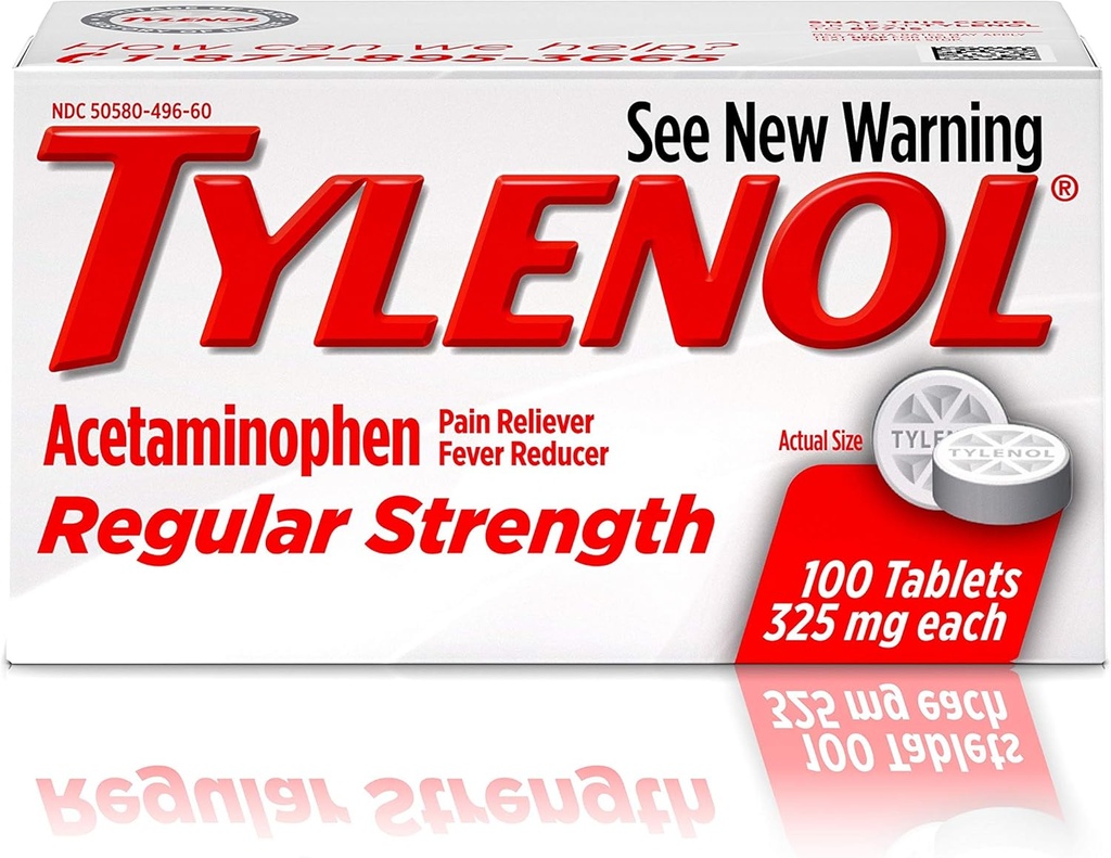 Tylenol Reg Strngth 100'S Størrelse 100ct Tylenol 325 mg Regelmessig styrke smerte