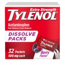 Tylenol ekstra styrke oppløse pulver pakker, 500 mg acetaminophen smerte lemper og feber reduserer medisin, rask lindring for mindre smerter og smerter, Ibuprofen- & aspirin-fri, On-the-Go Berry Flavor, 32 Ct