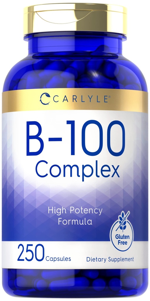 Carlyle B-100 Complex Vitamin | 250 kapsler | Ikke-GMO, Glutenfri Supplement