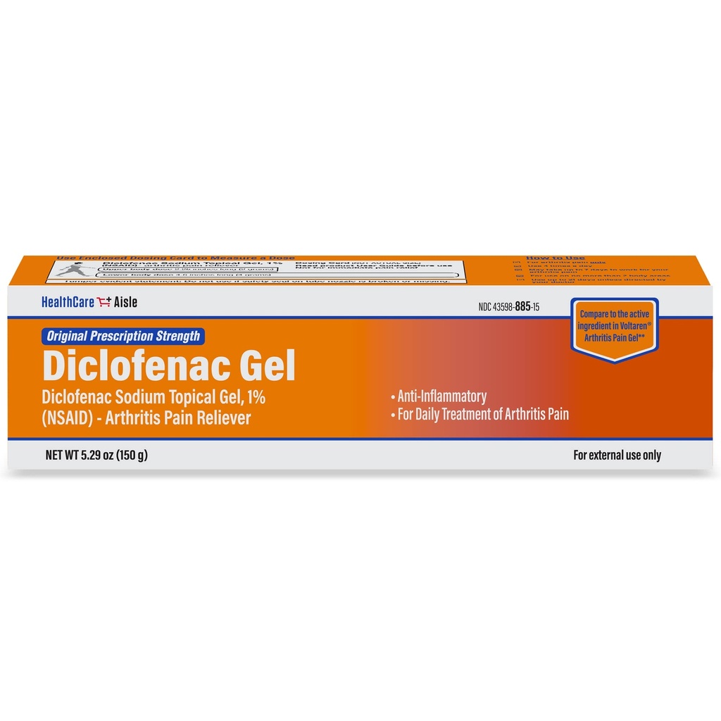 HealthCareAisle Diclofenac Gel, 1%, ledgikt smertelindring - 150 g rør - Opprinnelig reseptbelagt styrke (NSAID)