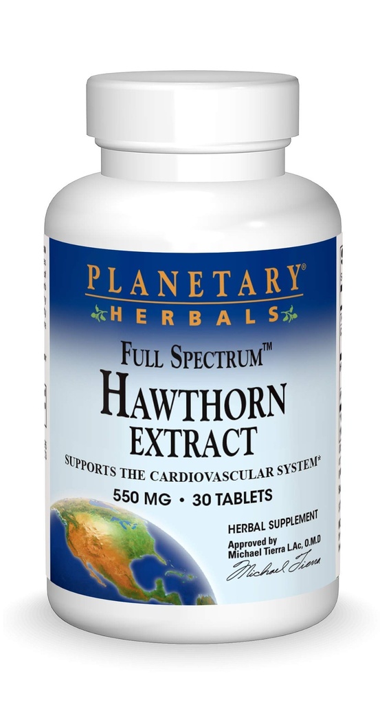 Planetariske Herbals Full Spectrum Hawthorn Extract Tabletter, 30 Telling