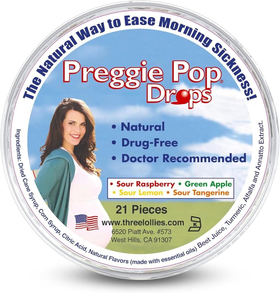 Gravid Pop Drops | 21 Drops | Morgensykhet under svangerskapet | Trygg for gravid mamma & baby | Glutenfri | Fire Flavors: sitron, bringebær, grønn Apple, Tangerine