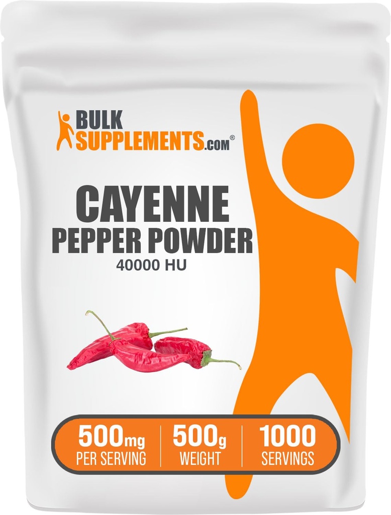 BulkSupplements.com Cayenne Pepper 40000 HU pulver - Capsaicin kosttilskudd, Cayenne Pepper pulver - Vegan & Glutenfri, 500 mg per servering, 500g (1,1 lbs) (Pack of 1)
