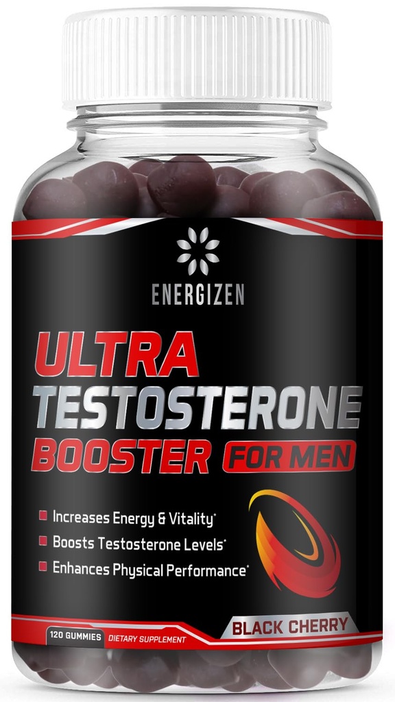 8in1 Testosteron Booster for menn med Tongkat Ali, Fenugreek, Ashwagandha og magnesium - Forbedre Libido & Hormonal Balance, Ikke GMO laget i USA, Svart Cherry, 120 greve Gummies for menn