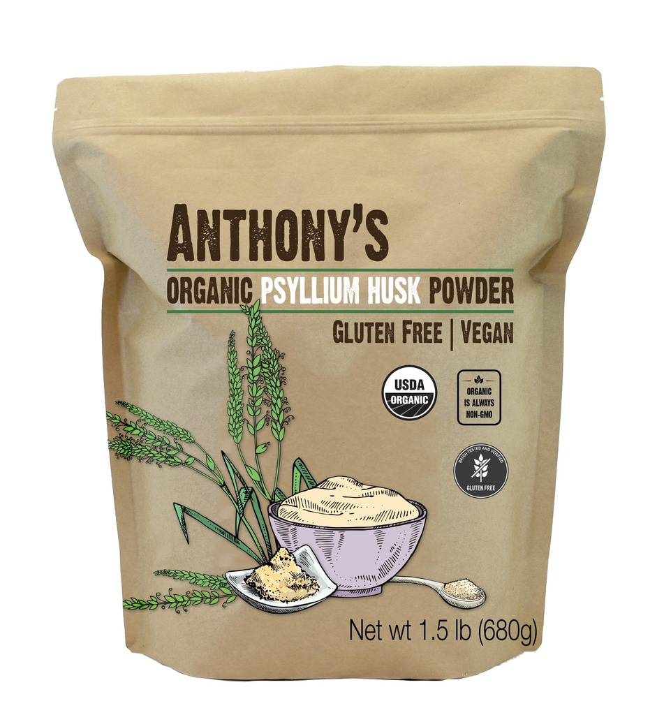 Anthony's Organic Psyllium Husk pulver, 1,5 lb, Glutenfri, Ikke GMO, Finely Ground, Keto Vennlig